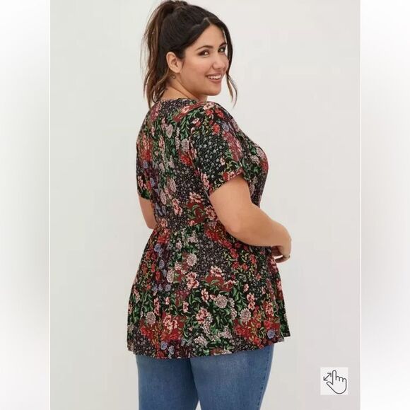 EUC Torrid Black Floral Textured Stretch Rayon Babydoll - Size 3 - Picture 3 of 10